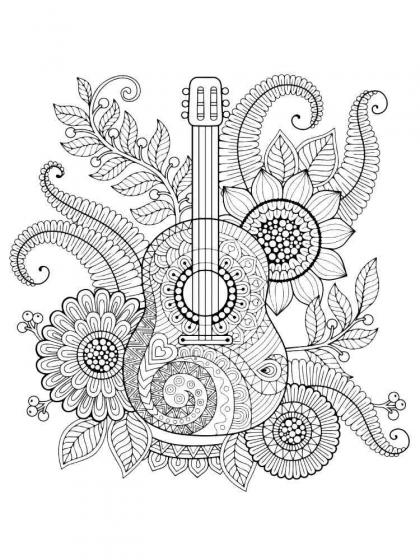Guitar coloring pages for Adults | Free Download and Print