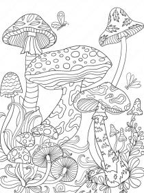 Mushrooms coloring pages for Adults - Free printable