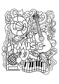 Musical instruments coloring pages for Adults - Free printable