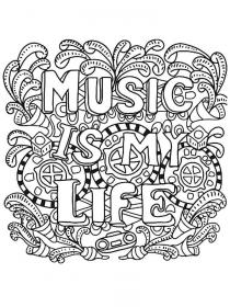 Music is my life coloring pages for Adults - Free printable