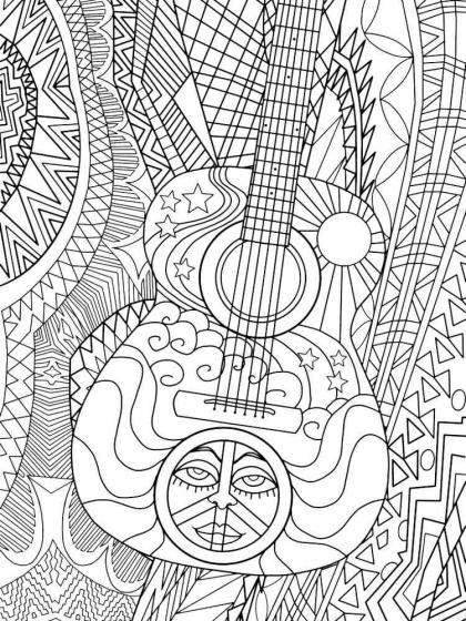 Coloring Pages, Set of 5 Different Coloring Pages, Musical Instruments  Adult Coloring Pages, Digital Download 