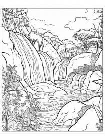 Waterfall coloring pages for Adults - Free printable