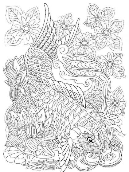 Koi Fish coloring pages for Adults