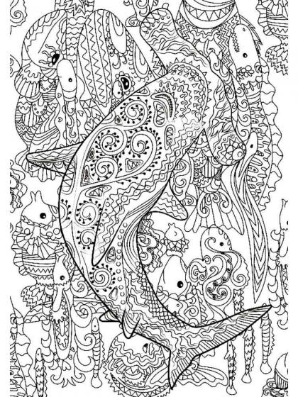 Shark coloring pages for Adults