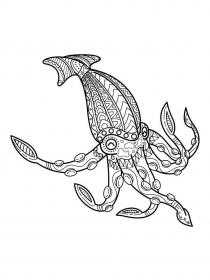 Squid coloring pages for Adults - Free printable
