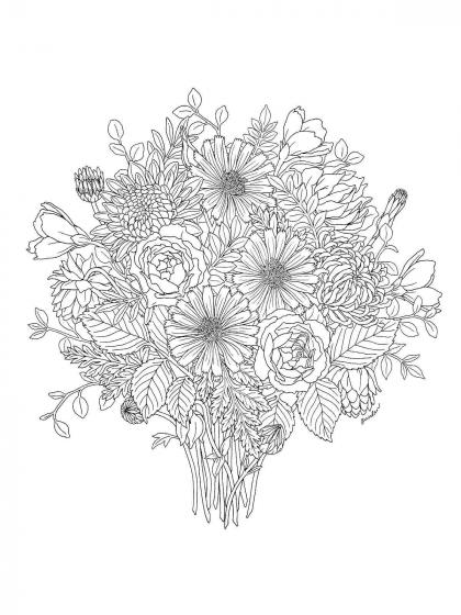 Bouquet of flowers coloring pages for Adults