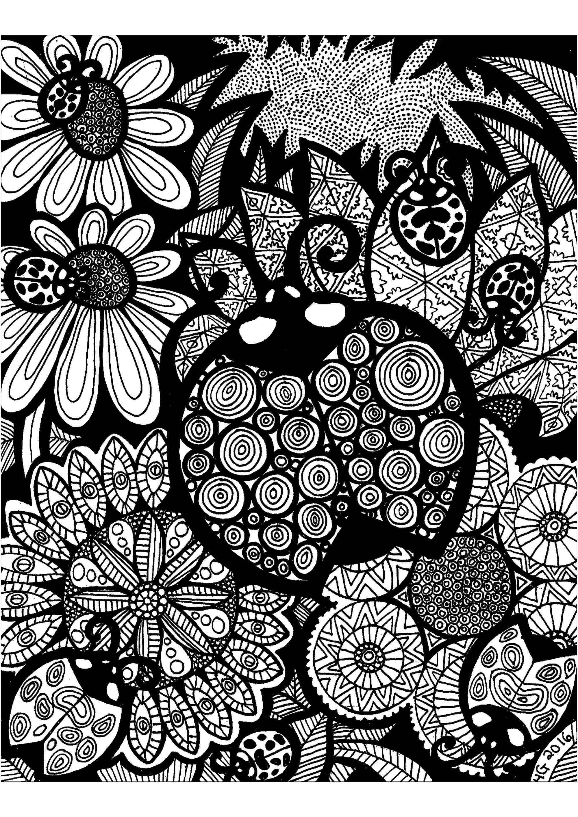 Ladybug coloring pages for Adults Free Download and Print
